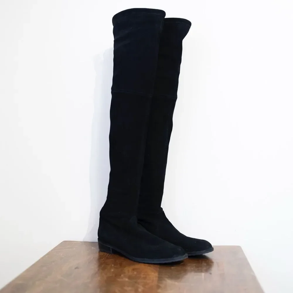 Stuart Weitzman Lowland Over-the-Knee Black Suede Boots Size 7.5